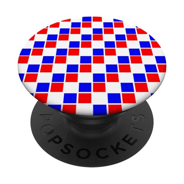 GEOMETRIC RED WHITE AND BLUE CHECKERBOARD PATTERN PopSockets Swappable PopGrip