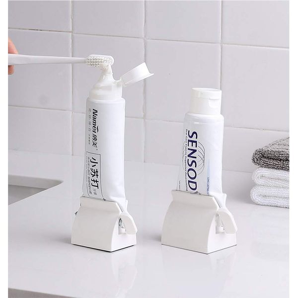 LONGFITE Toothpaste Squeezer Set of 2 Rolling Tube Toothpaste Holder Stand Bathroom Organizer (White)