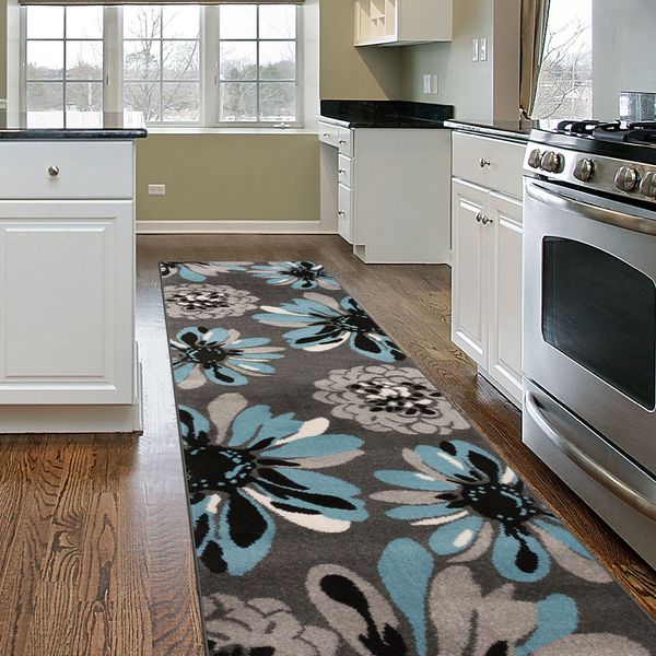 Rugshop Kitchen Runner Rugs Contemporary Modern Flowers Rugs Hallway Rugs 2x10