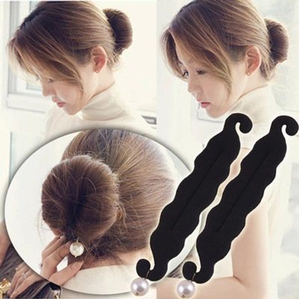 AKOAK 2 Pcs Elegant Pearl Magic French Twist Bun Maker Clip Hook Holder Magic Beauty Hair Hairstyle Foam Sponge Donut Maker Ponytail Bun Maker Twister Hairstyle Styling Tool Accessories