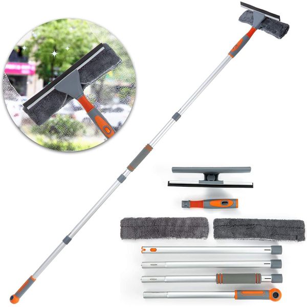 Professional Window Squeegee Cleaner, 2 in 1 Shower Squeegee with Extension Pole, 62‘’ Telescopic Window Washing Equipment with Bendable Head, Glass Cleaning Tools for Indoor/Outdoor High Window