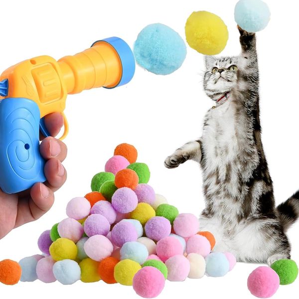 SXFENG Katzenspielzeug, Interaktives Katzenspielzeug, Katzenspielzeug Bälle mit Katzenspielzeug-Werfer Cat Toy für Katzen und Kätzchen, Spielzeug für Indoor Haustier Katzen Hunde (50pcs)