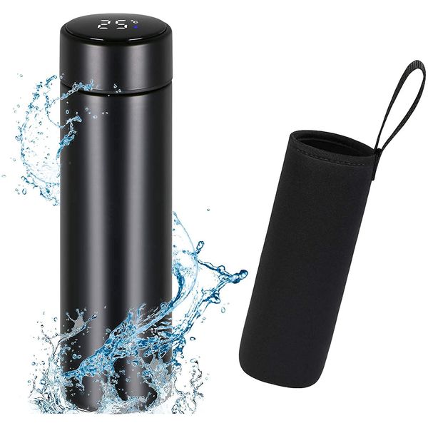 Flintronic Travel Mugs, Insulated Water Bottle, 500ml LED Temperature Display Smart Water Cup, Stainless Steel Vacuum Drink Flasks, Hot&Cold Sport Drink Bottle for Cycling, Gym, Home, Office