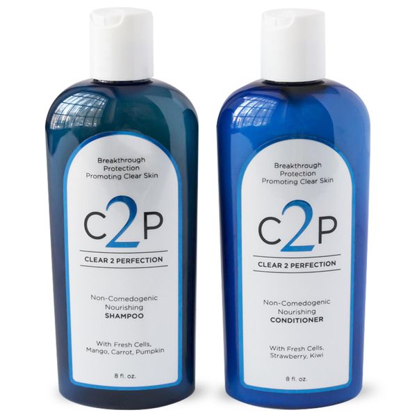 Non-Comedogenic & Sulfate-Free Shampoo & Conditioner Set by Clear 2 Perfection, Ideal for Acne-Prone Skin & Bacne, Esthetician Developed, Fights Breakouts & Promotes Healthy Hair