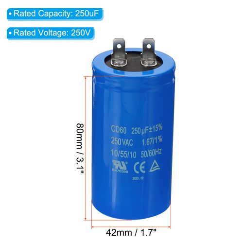 PATIKIL CD60 Run Capacitor 250uF/MFD 250VAC 15% Tolerance 50/60Hz Motor Start Condenser for Air Compressor Motor Start