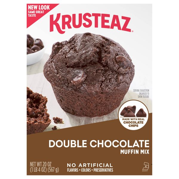 Krusteaz Muffin Mix, Double Chocolate Muffin Mix, Made with Real Chocolate Chips & No Artificial Flavors, Colors or Preservatives, 20 OZ Box (Pack of 2)