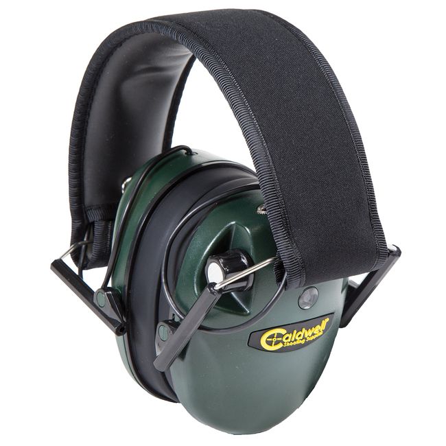 Caldwell E-Max - ADULT Green - Low Profile Electronic 23 NRR Hearing Protection with Sound Amplification - Adjustable Earmuffs for Shooting, Hunting and Range