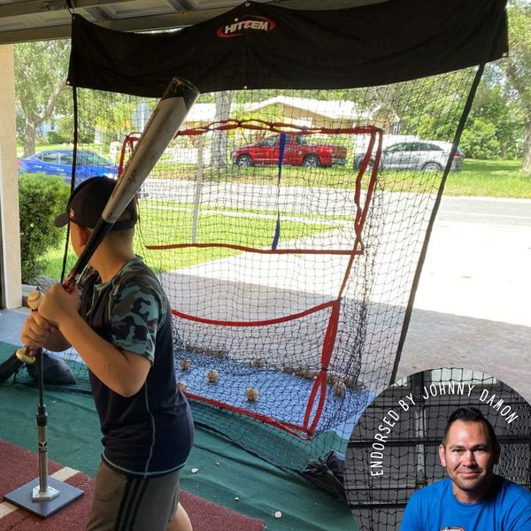 HITZEM: Baseball Net & Softball Net - Hitting/Pitching Net - Practice Batting Net Attaches and Hangs on Garage Door - Hitting Net Rolls Up for Storage - Baseball Training Equipment for Adults and Kids