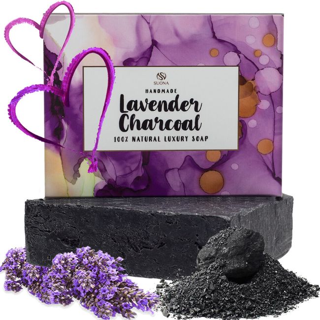 Lavender Charcoal Soap Bar - Natural Organic Handmade Exfoliating Soap