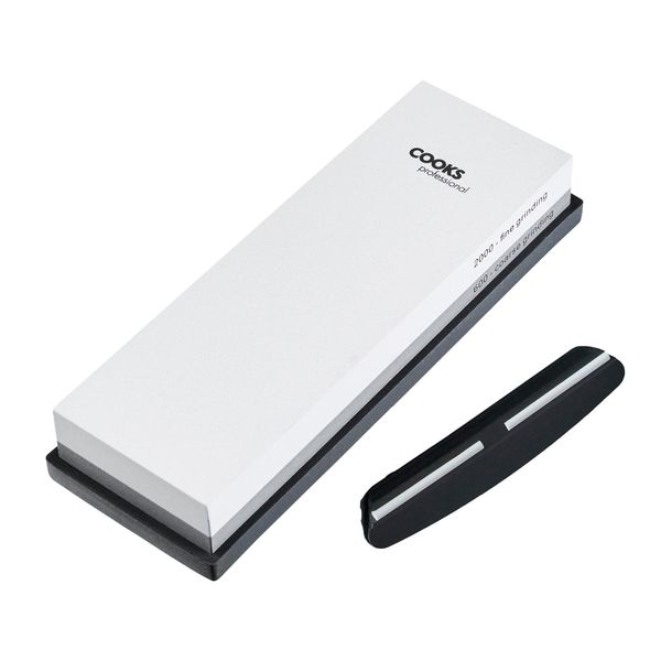 Cooks Professional Whetstone Knife Sharpener | 2000/600 Dual Grit | Non-Slip Silicone Base | Angle Guide