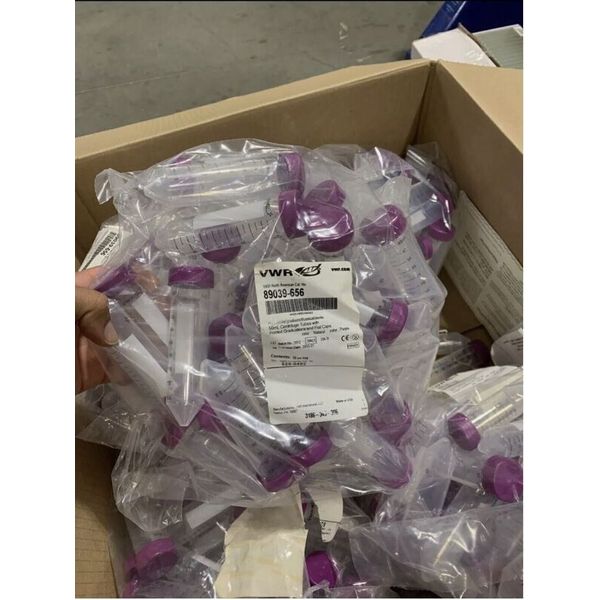 VWR 89039-656 Centrifuge Tubes 15 ml Graduated w/ Flat Caps 50 pack Purple Top