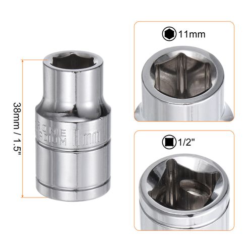 HARFINGTON 6-Point Socket 1/2" Drive 11mm Metric 1.5" Length 45# Steel Shallow Sockets Mirror Polishing Chrome Sockets for Car Repair Mechanical Maintenance Home Use