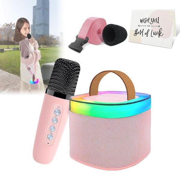 Mini Karaoke Machine for Kids & Adults,Double Portable Bluetooth Speaker with 1 Wireless Karaoke Microphone,Music Toys Christmas Birthday Gifts for Girls & Boys 4,5,6,7,8,9,10,11,12 Year Old(Pink)