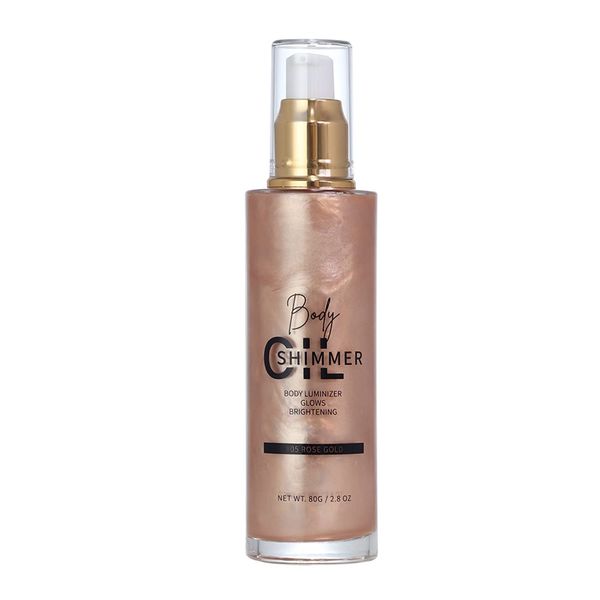 4 Color Shimmer Body Oil, Body Highlighter for Face and Body, Waterproof Moisturizing Face Body Luminizer for Women and Girls (05 Rose Gold)