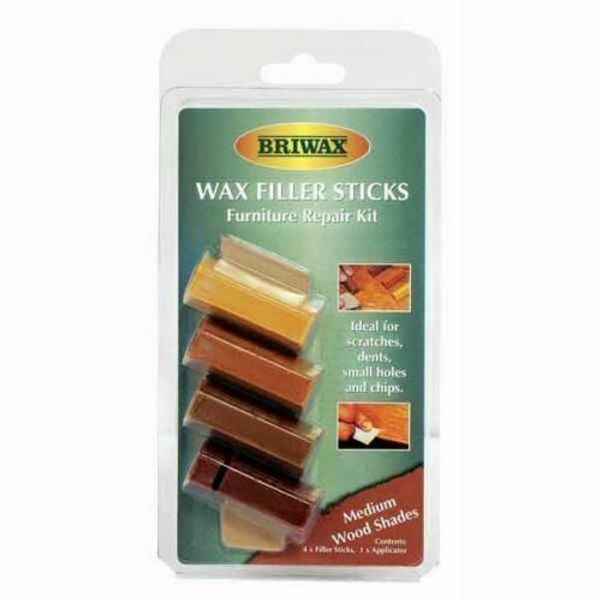 Briwax Wax Wood Filler Sticks Medium Brown Wooden Shades 4 Pack Mix + Applicator