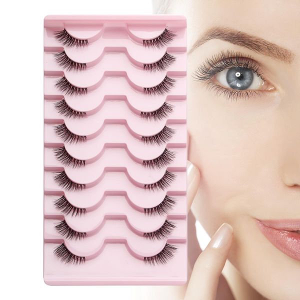 RTRTGS 10 Paia Mezze Ciglia Finte Naturali Fake Lashes,Natural Cat Eye Lashes,3D Half Lashes Sottili Banda occhio di gatto Fatto a Mano False Eyelashes Riutilizzabile Mink Lashes