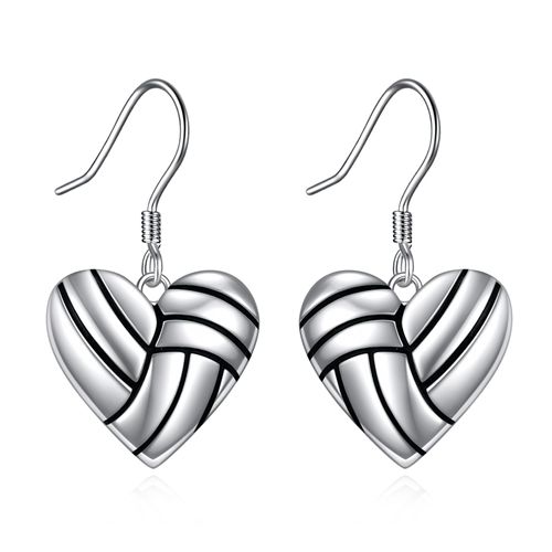 POPLYKE Sterling Silver Volleyball Heart Dangle Earrings Hypoallergenic Sports Ball Jewelry Gifts for Women Sports Lovers