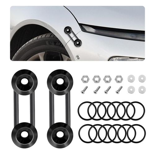KVAEY Bumper Quick Release, JDM Front Rear Bumper Fasteners with Stainless Steel Screw Rubber O-Ring Washers, Universal Car Bumper Quick Release Tabs Trunk Bend Fenders Holders Kit (Black)