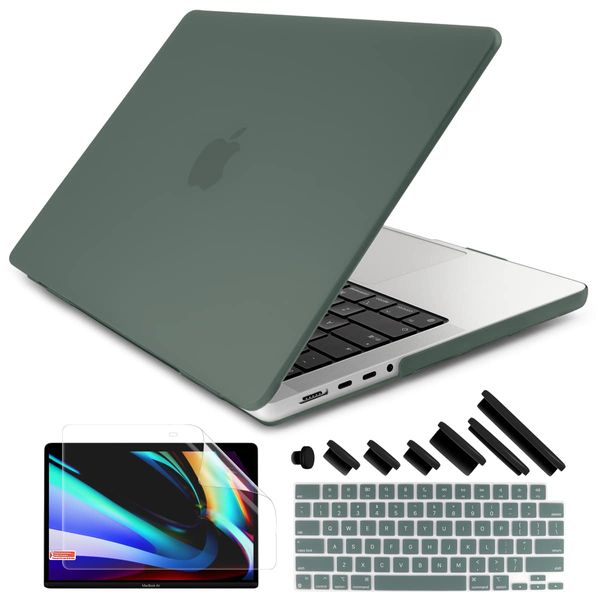 DONGKE Compatible with M3 MacBook Pro 14 inch Case 2023 2021 A2918 A2992 M2 A2779 M1 A2442 Pro/Max with Touch ID, Plastic Hard Shell with Keyboard Cover & Screen Protector, Midnight Green