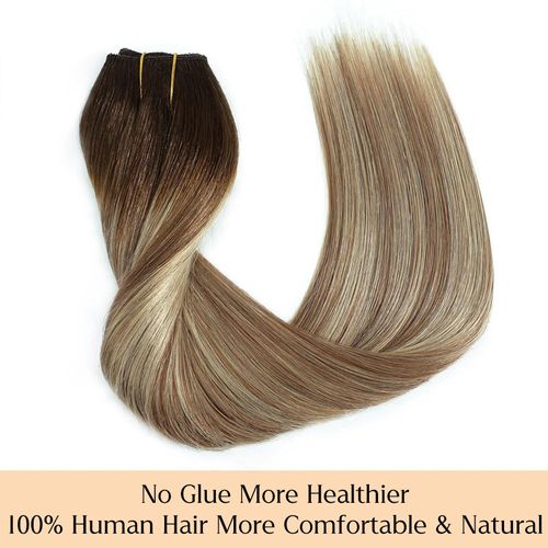 Hair Extensions 12 Inch Hair Extensions Real Human Hair Chocolate Brown Light Brown Blonde Straight Hair Extensions Human Hair Extensions Wire Hair Extensions Transparent Fish Line Invisible Hairpiece