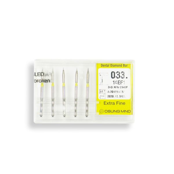 033.14EF1, Conical Pointed, 1.4 mm Dia, Extra Fine Grit Diamond Bur, 5 per Pack