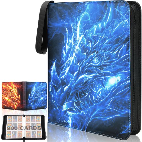 Winsing Card Binder 9 Pocket with 50 Removable Sleeves, 900 Cards Holder for Game Cards, TCG, Sports Cards, Trading Card Binder Collection Gifts for Boys and Girls, Dragon Design Card Binder Album