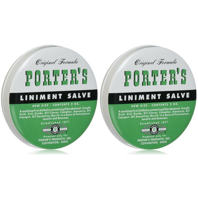 2 Pack Orginal Formula Porter's Liniment Salve 2 Oz cuts burns