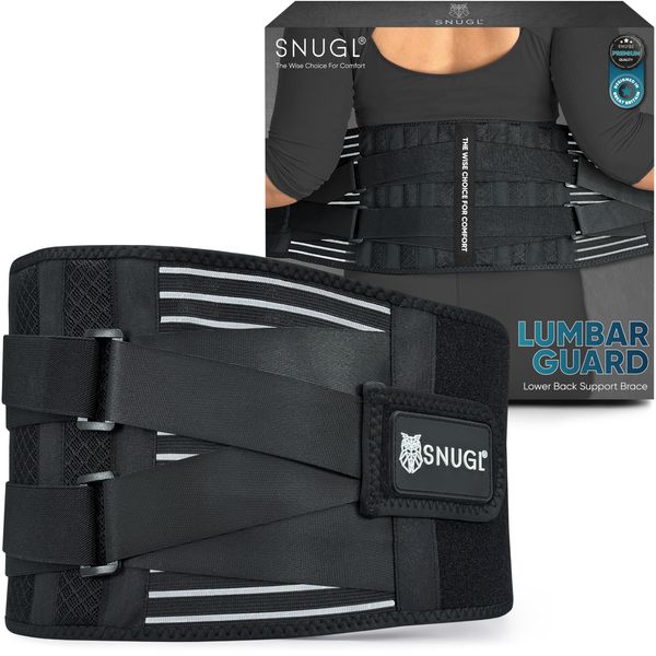 SNUGL Lumbar Support Belt for Men & Women | Lower Back Brace for Sciatica, Bulging Discs & Posture Correction | Pain Relief & Posture Support (Black, M)