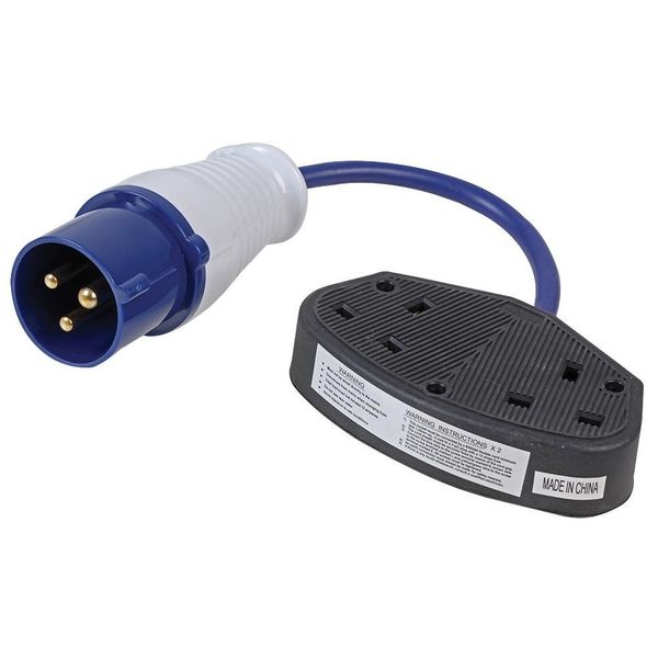 pro power 13 A Camping Double Socket to 16 A Plug Fly Lead Converter - Black