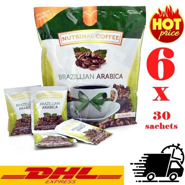 6 x 30 sachets Brazillian Arabica Instant Coffee Plus Collagen High Fiber DHL