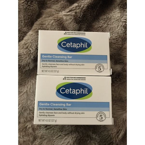 ❤️2 Pack ~ Cetaphil Gentle Cleansing Bar for Dry, Sensitive Skin 4.5 oz