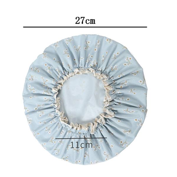 Shower Caps Women Double layer Shower Cap Waterproof Elastic Bath Cap With Flower Pattern for Women Shower Spa Salon (Blue)