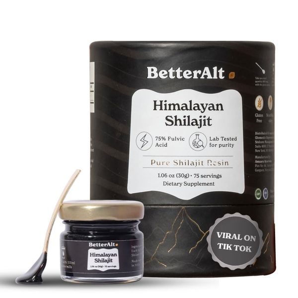 Better Alt Pure Himalayan Shilajit Resin High Potency Gold Grade for Men & Women| 75 Servings for Energy Boost & Immune Support, 85+ Trace Minerals, 75%+ Fulvic Acid, with Lab Test Report,400mg