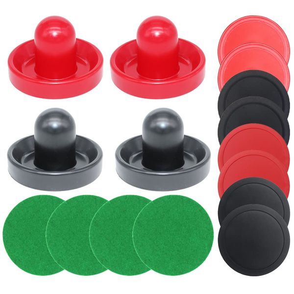 BQSPT Air Hockey Pucks and Paddles,Air Hockey Pushers and Pucks,Goal Handles Paddles Replacement Accessories for Game Tables (4 Striker 96mm with Pads, 8 Pucks 64mm Thick and Thin)