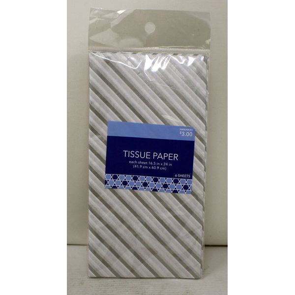 Design White/Silver Diagonal Stripes 16.5x24 In Tissue Paper 6 Sheets