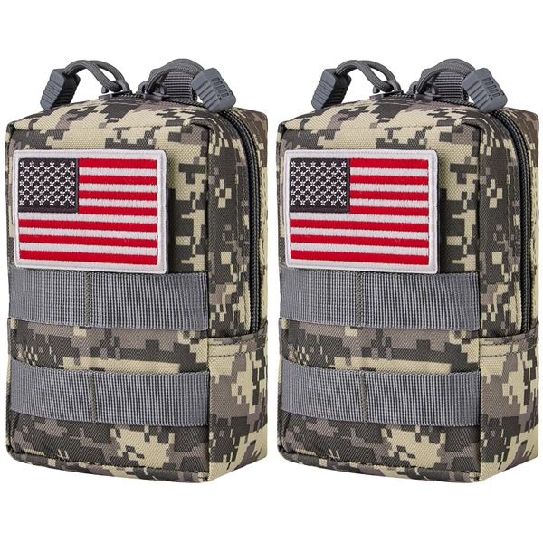 IronSeals 2 Pack Tactical Molle EDC Pouch Multi-Purpose Compact Pack Water-Resistant Utility Pouch with Flag Patch