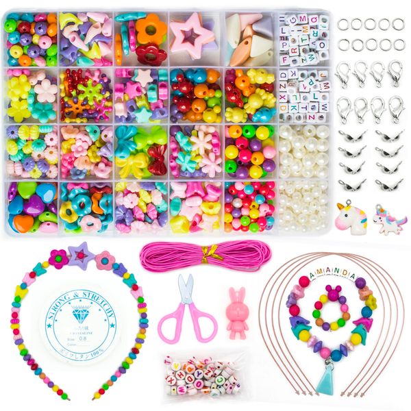 WONDERFORU Beads for Jewellery Making Kit for Kids Girls, 800pcs Alphabet DIY Pop Beads for Making Necklace Bracelet Ring, Art Craft Friendship Bracelet Necklaces Making Kit for Children Kids