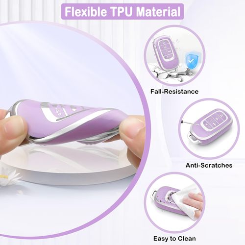 LECART Purple Key Fob Cover for Honda Accord 2022 2023 2024 2025 Civic HR-V CR-V Pilot 5 Buttons Smart Key Fob Protector TPU Key Shell Case for Girls 2 Pack