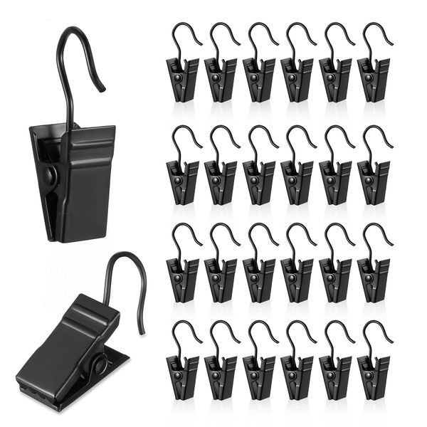 25 Pieces Stainless Steel Curtain Clip Hooks Shower Curtain Hook Clips Black Curtain Hangers Clips Metal Curtain Clip Hooks Light Hangers Wire Holders for Home Bathroom Shower Curtain Photo Decors