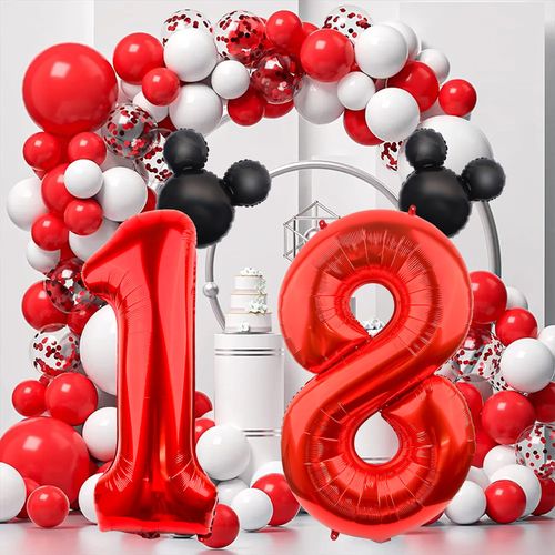LEBERY 40 Inch Mouse Number 1 Balloon Black Red 1 Balloons for 1st Birthday, Mini Mouse Head Balloon Red Giant Number One Balloon for Mouse Clubhouse Baby Shower Anniversary Supplies Decorations
