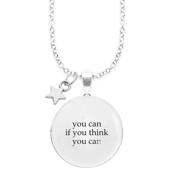 Spruchketten BY LIEBLICHKEITEN Nickelfreie Kette 80 cm mit Anhänger Spruch in 2,5cm großer Glaslinse und Charm Stern: You can, if You Think You can