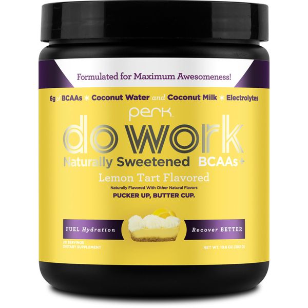 Perk Do Work BCAAs + Hydration Electrolytes Powder (Naturally Sweetened Lemon Tart Flavored, 20 Servings) - with Coconut Water & Coconut Milk