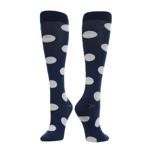 TCK Krazisox Polka Dot Over The Calf Socks (Navy/White, Small)