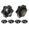 sourcing map 6pcs Star Knobs M8 Female Thread 38mm 6-Point Plastic Head Brass Insert Through Hole Screw-in Threaded Hand Knob Clamping Handle, Black