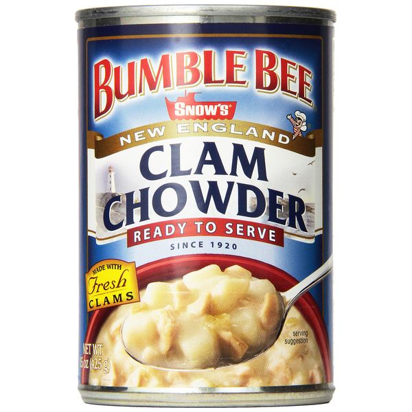 SNOW'S BY BUMBLE BEE Ready to Serve New England Clam Chowder, 15 Ounce Can (Case of 12), Canned Clam Chowder, Canned Soup, Canned Stew, Canned Chunky Soup, Canned Clams, Canned Food