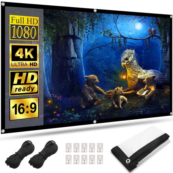 Leinwand Beamer 84 Zoll,HOPFROG Front und Rückprojektion Leinwand Faltbarer 16: 9 HD 4K Projector Screen Wall Mount Projektor Leinwand Tragbare für Heimkino Camping