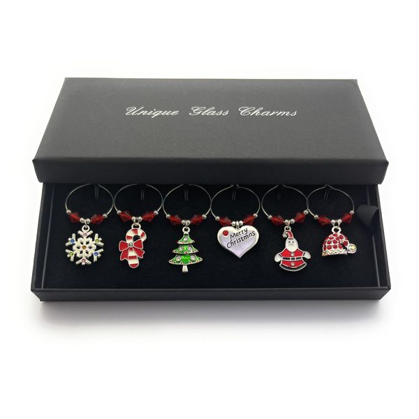 Christmas Characters Charms with Rhinestones Wine Glass Charms with Gift Box