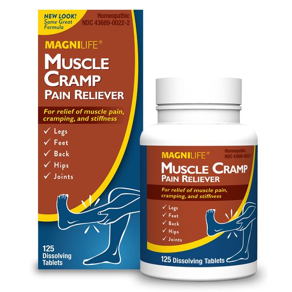 MagniLife Muscle Cramp Pain Reliever, All-Natural Acting Muscle Pain Relief to Soothe Stiffness and Discomfort in Legs, Back, Feet, Hips, and Joints - 125 Tablets