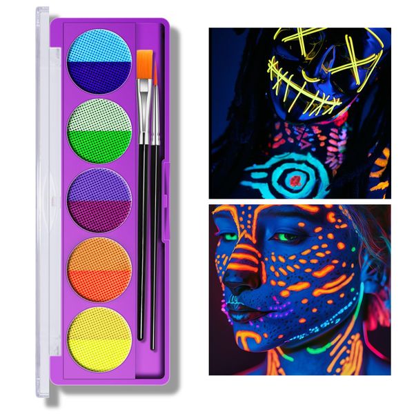 KYDA 10 Farben UV Glow Eyeliner Palette, Water Activated Eyeliner, Five Glow&Five Matte Tint, Lasting Neon Pigment Self Glowing Palette, Body Face Paint-Set A