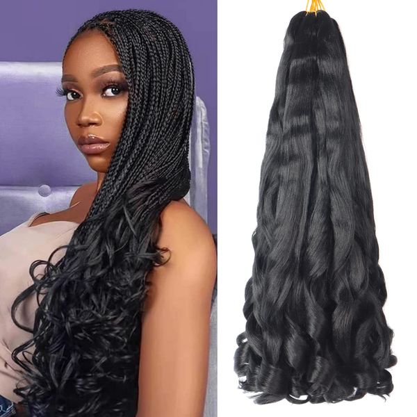 22 inch French Curly Braiding Hair 8 Pack Loose Wavy Spiral Curl Braids Crochet Hair Deep Wave Synthetic Extensions Pre Stretched Bouncy Braiding Hair (22 inch, 1B)